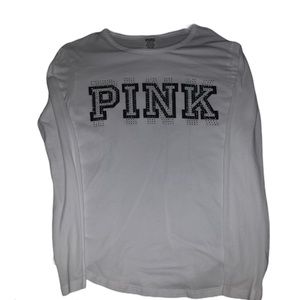 PINK white long sleeve tee with jewel lettering